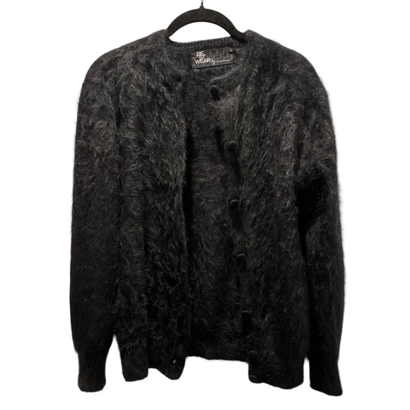 90’s Japanese Vintage 100% Wool Fuzzy Furry Soft Cardigan Black Buttons S/M - Picture 3 of 10